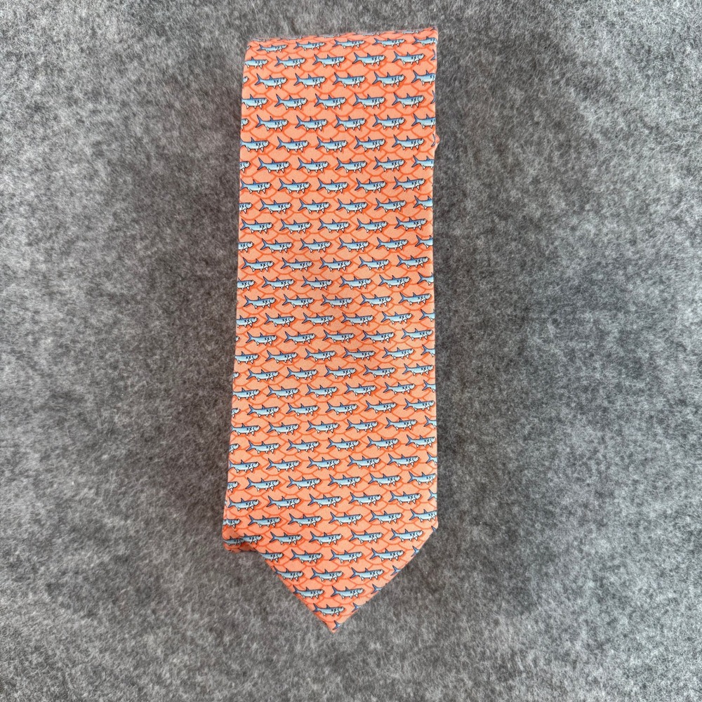 Vineyard Vines Necktie Mens MV Orange Dead Fish Skeleton Silk Preppy Accessory